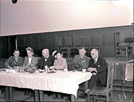 Cape Town, circa 1947. Minister Sturrock and party having tea at medal parade of railway police.
