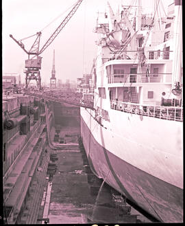 Cape Town, 1979. Large ship in Sturrock dock in Table Bay harbour.