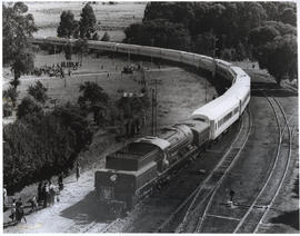 Natal, 24 March 1947. SAR Class GL Garratt No 2352 working the Royal Train in Natal midlands.