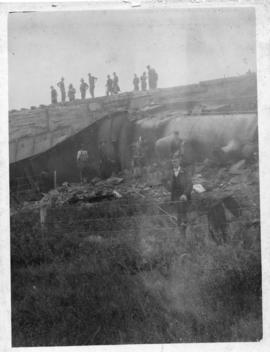 Waqu, April 1928. Derailment on stone masonry bridge.