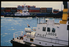 Port Elizabeth, March 1986. SAR pilot boat and tug 'PJC du Plessis' in Port Elizabeth. [T Robberts]