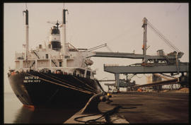 Richards Bay, August 1976. Coal ship being loaded at Richards Bay Harbour. [Jan Hoek]