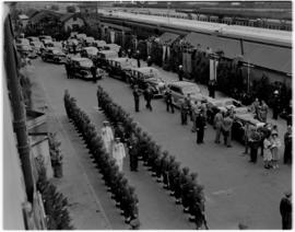 Port Elizabeth, 26 February 1947. King George VI inspects the guard of honour while other members...