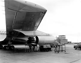 Cape Town, 1962. DF Malan airport. SAA Boeing 707 refuelling. Can see control tower. Note Shell a...