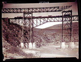 "Mossel Bay district, 1930. Construction of Gourits River bridge. Old bridge and train."