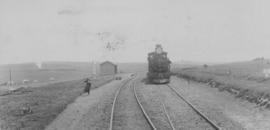 Peelton, 1895. Cape 7th Class No 351 locomotive with small station building in the distance. (EH ...