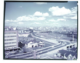 Johannesburg. View of central business district with railway station in the centre.