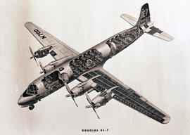 
Cutaway sketch of Douglas DC-7B interior drawing. Layout of passenger accommodation. LOPA. N70D.
