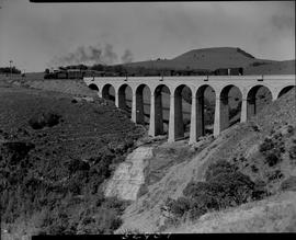 Stutterheim district, 1948. Goods train crossing bridge over Toise River.