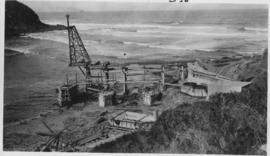 Wilderness, circa 1926. Kaaimans River bridge construction: Trestles and piers under construction...