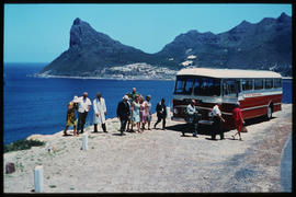 Cape Town, 1966. SAR tour bus and passengers overlooking Hout Bay.