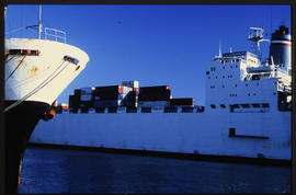 Durban, July 1989. Container ship in Durban Harbour.