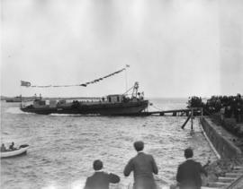 Launching of the 'Pelican' dredging boat.
