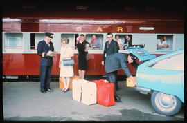 Johannesburg, 1977. Passengers arriving at mainline train from Park Station to Cape Town. [Ria Li...