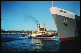 East London, October 1975. SAR tug assisting 'Windsor Castle' in Buffalo Harbour. [JV Gilroy]