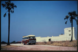 Etosha Game Park, Namibia, 1968. SAR GUY tour bus No MT6913 at Fort Namutoni rest camp.