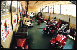 Johannesburg, 1986. Fire engines and an ambulance in James Hall Museum of Transport at Wemmer Pan.
