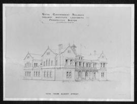Ladysmth. Perspective sketch by JW Shores of the NGR Railway Institute building, viewed from Albe...