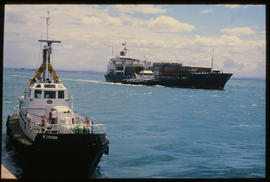 Port Elizabeth, March 1986. Container ship entering Port Elizabeth Harbour. [T Robberts]