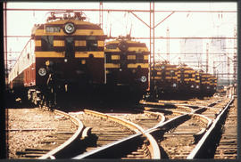 Johannesburg. SAR type 5M2A suburban trains lined up at Braamfontein yard.