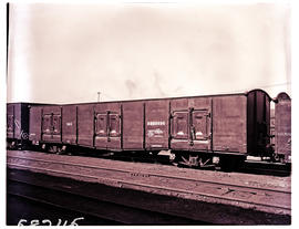 Kimberley, 1951. SAR type BB-1 No 60896 steel high-sided open goods wagon at railway station.