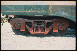 Pretoria, September 1980. HS Mk V bogie of improved SAR type CCR coal wagon at Koedoespoort test ...