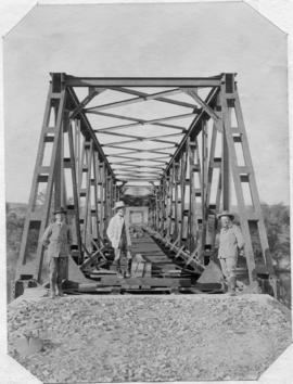 Seeheim, South-West Africa. Fish River. Three men at bridge.