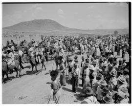 Basutoland, 12 March 1947. Mounted riders on their way to the Pitso tribal meeting.
