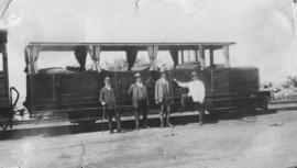 SAR narrow gauge railcar RM501, original number RM NG 1, with four men.