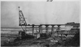 Wilderness, circa 1926. Kaaimans River bridge construction: Frame in position and ready for drivi...