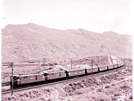 De Doorns district, 1978. Two SAR Class 5E1 Srs 1's with No 202down 'Trans-Karoo' on new alignmen...