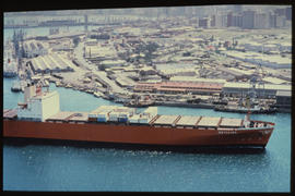 Durban, 1979. 'Ortelius' container ship leaving Durban Harbour.