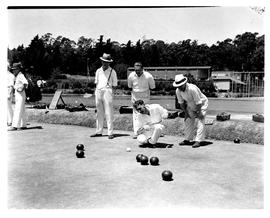 October 1949. Bowling match underway.
