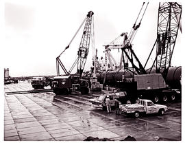 Richards Bay, 1978. Abnormal load with SAR International Pacific truck in harbour.