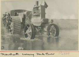 Delportshoop. Marshall tractor crossing the Harts River at 'Berrange's Bridge' during World War One.