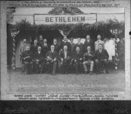 Bethlehem, 28 February 1905. Sir H Goold-Adams and officers of the NGR and CSAR at the opening of...