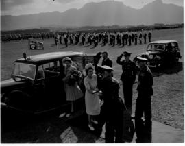 Cape Town, 21 April 1947. Princess Elizabeth greeting officer at Youngfield aerodrome.