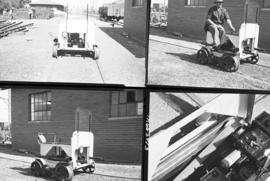 March 1964. Collage of four photographs of miniature motorised "spider" trolley.