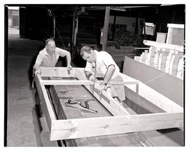 "Pretoria, 1962. Carpenters making door frame at Koedoespoort."