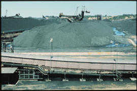 Richards Bay, November 1979. Coal stockpiles in Richards Bay harbour. [De Waal Louw]