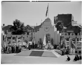 Bulawayo, Southern Rhodesia, 15 April 1947. Royal family on dais in Bulawayo South Park.
