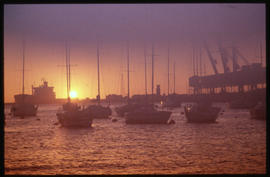 Port Elizabeth, 1986. Sun setting over Port Elizabeth Harbour.