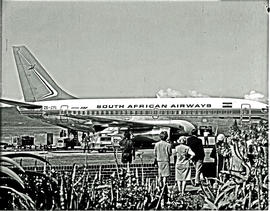 Durban, 1970. Louis Botha airport. SAA Boeing 737 ZS-SBL 'Pongola'.