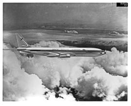 
Model of SAA Boeing 707 ZS-DYL 'Bloemfontein'. Mockup photograph of model in clouds.
