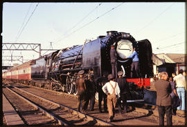 Kroonstad, June 1975. SAR Class 23 No 3226 'Anne-Marie' with passenger train, headboard 'Barkly E...