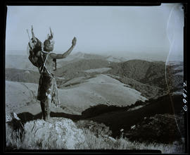 Zululand, 1961. Zulu warrior high on a hill near Nkandhla forest.