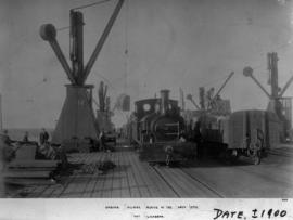Port Elizabeth, circa 1900. PE Harbour Board locomotive and goods trucks at north jetty in Port E...