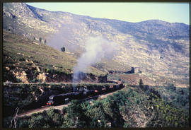 George district, 1978. SAR Class GMA with mixed train travelling up Montagu Pass.