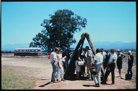 Oudtshoorn district, 1966. SAR Mercedes Benz tour bus at Highgate ostrich farm.