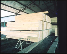 Johannesburg, November 1979. Stacks of laminated wooden railway sleepers at Alrode. [Ria Liebenberg]